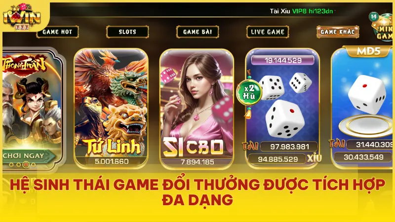 Hệ sinh thái game đổi thưởng được tích hợp đa dạng tại cổng game Iwin