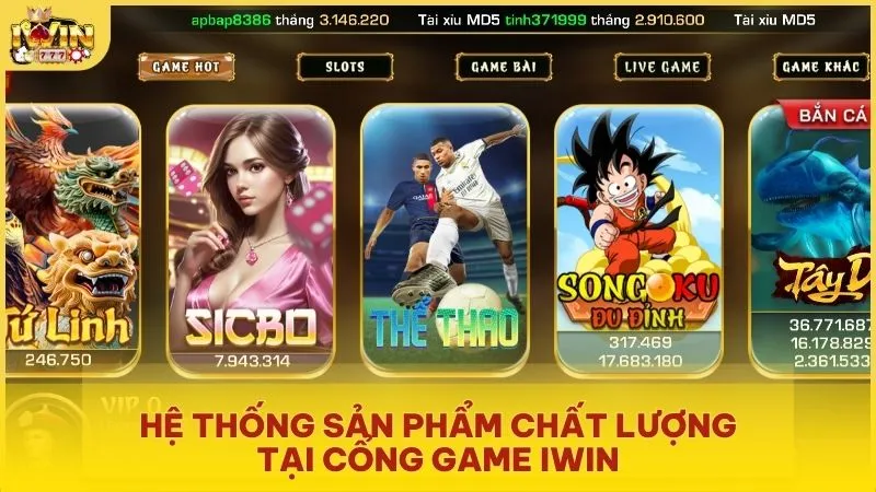 Hệ thống sản phẩm chất lượng tại cổng game IWIN