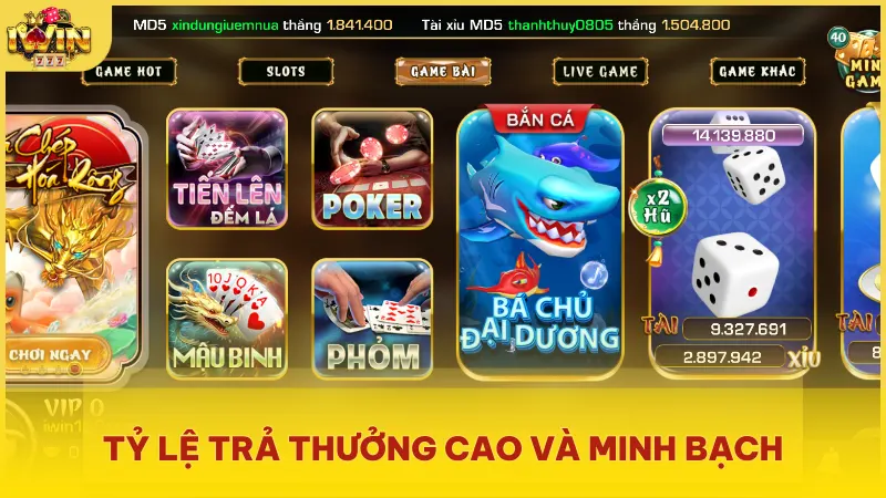 Đa số các game đổi thưởng tại iwin đều có tỷ lệ trả thưởng (RTP) cực kỳ hấp dẫn